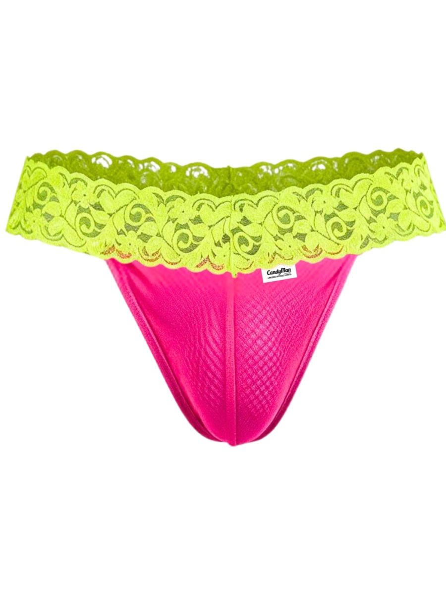 Seductive Pink-Yellow Lace Thong - view 5