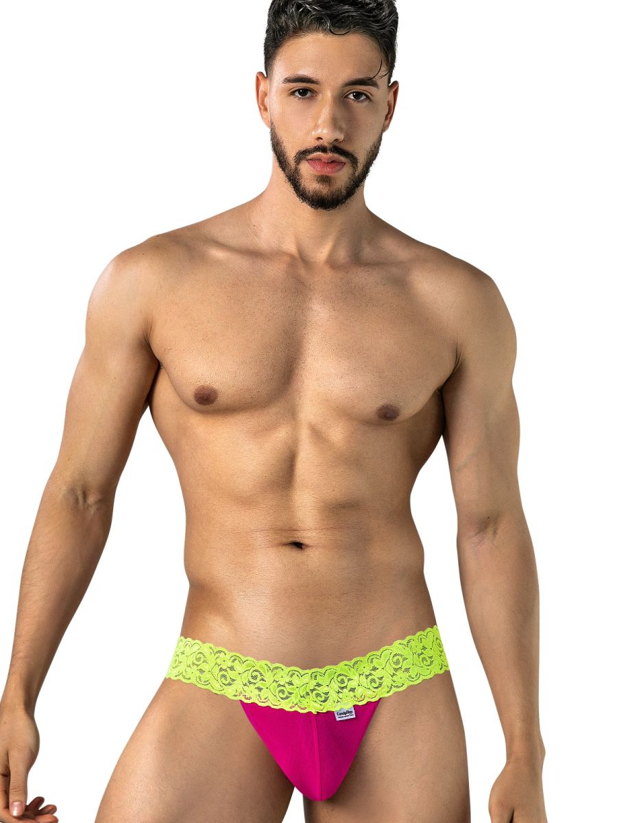 Seductive Pink-Yellow Lace Thong - view 2