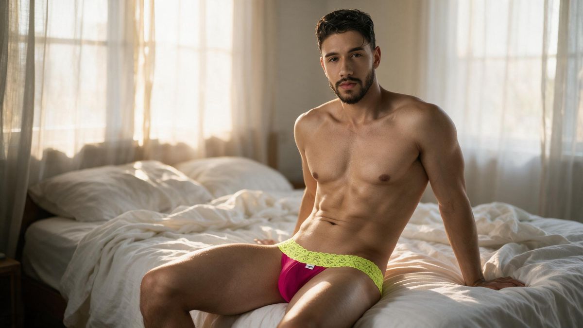 Seductive Pink-Yellow Lace Thong - view 9