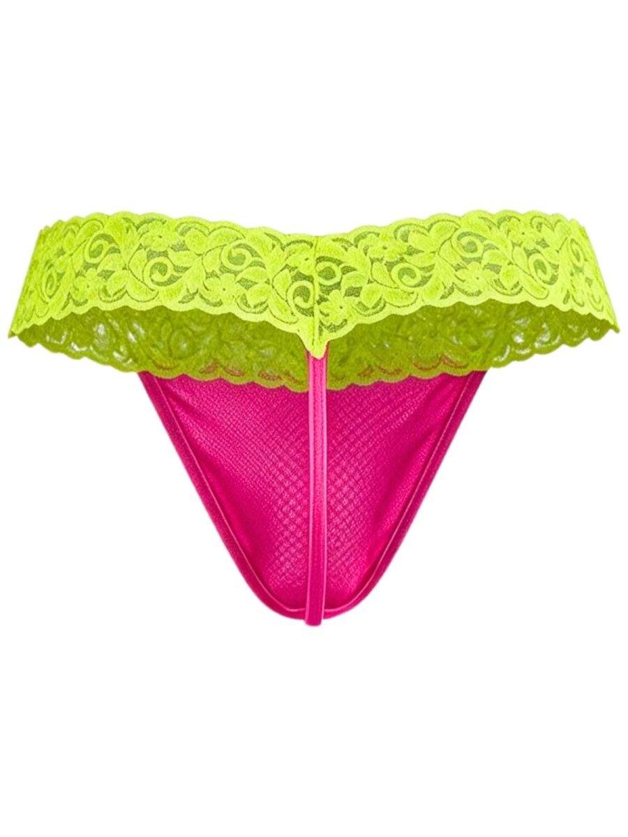 Seductive Pink-Yellow Lace Thong - view 6