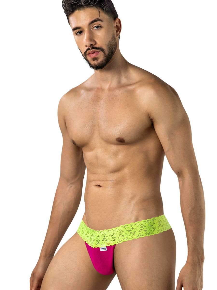 Seductive Pink-Yellow Lace Thong - view 4