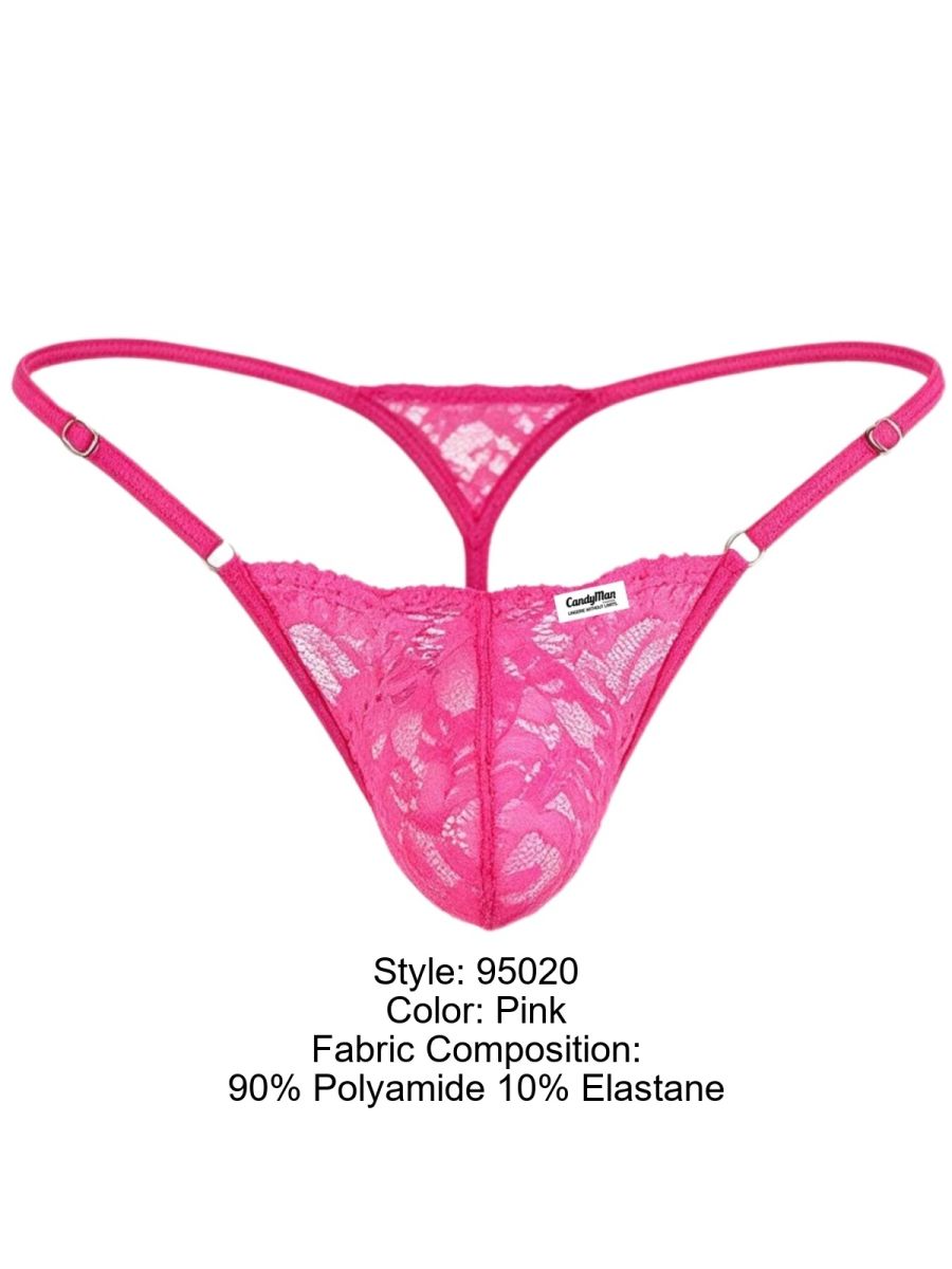 CandyMan 95020 Men's Underwear Sensual Lace Thongs Color Pink