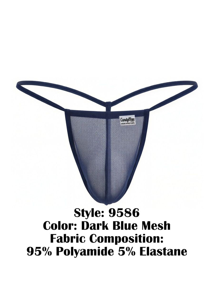 CandyMan 9586 Men's Underwear Mini G-String Color Dark Blue Mesh