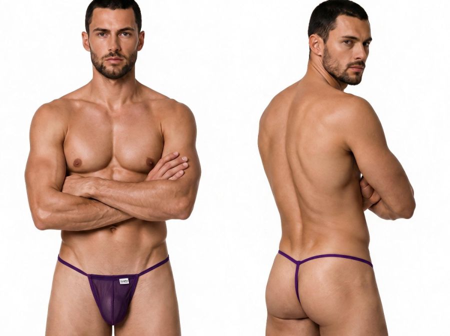 CandyMan 9586 Men's Underwear Mini G-String Color Purple Mesh