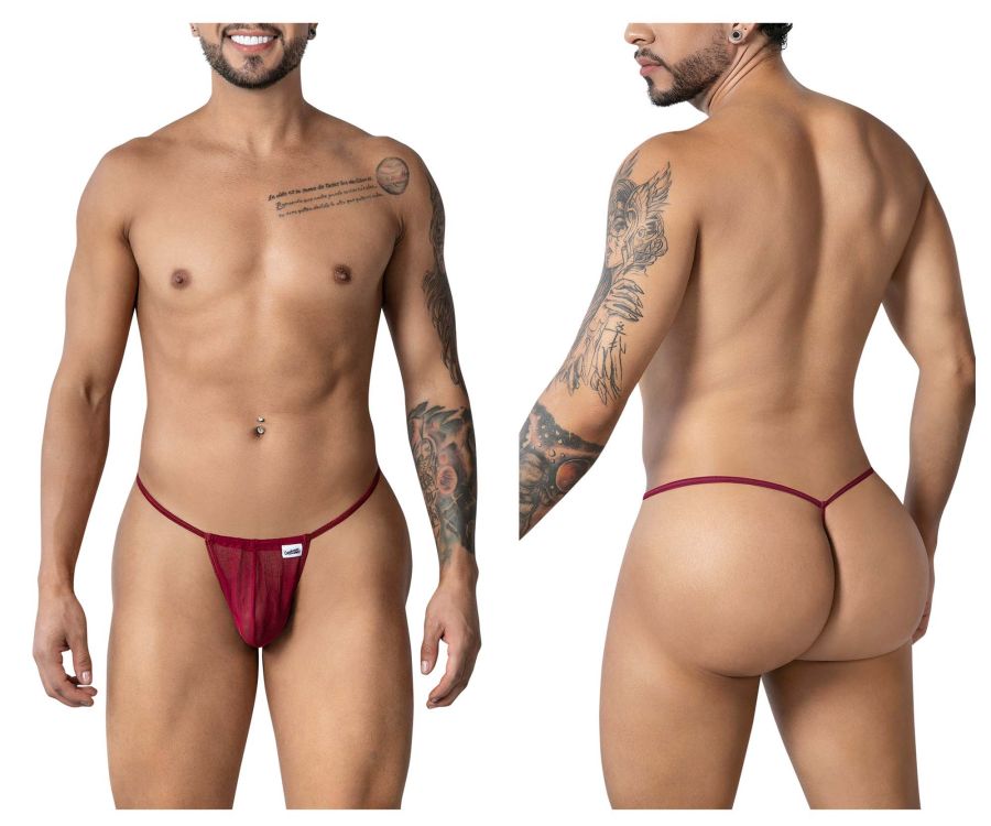 CandyMan 99246 Men's Underwear G-String Mesh Thongs Color Burgundy