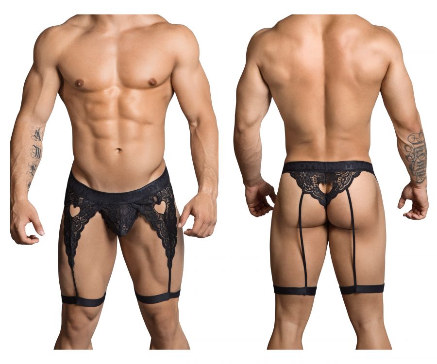 CandyMan 99310 Men's Underwear Lace Garther Thongs Color Black