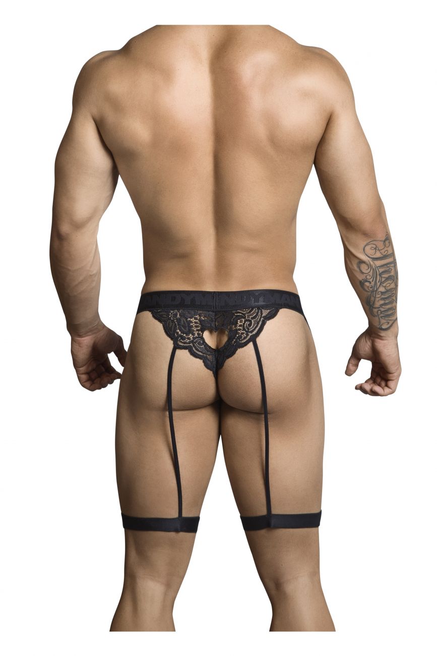 CandyMan 99310 Men's Underwear Lace Garther Thongs Color Black