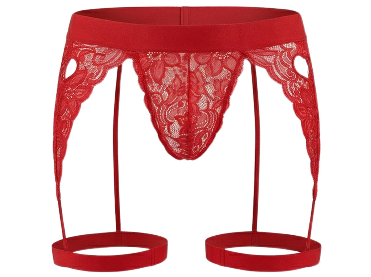 CandyMan 99310 Men's Underwear Lace Garther Thongs Color Red