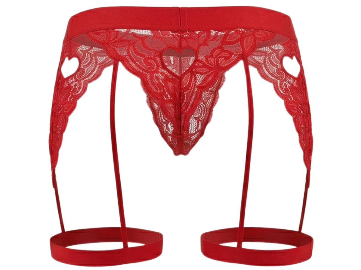 CandyMan 99310 Men's Underwear Lace Garther Thongs Color Red