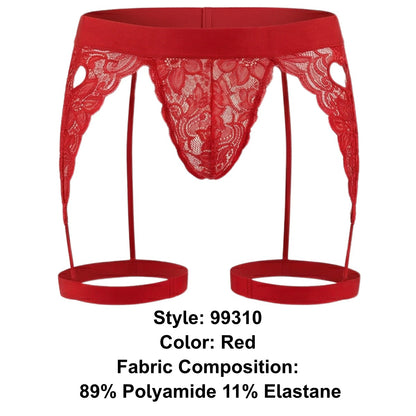 CandyMan 99310 Men's Underwear Lace Garther Thongs Color Red