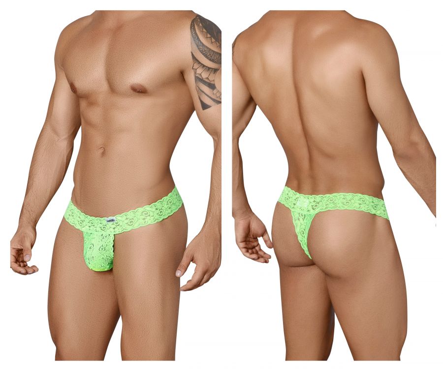 CandyMan Men's Underwear 99315 Peek a Boo Thongs Color Green