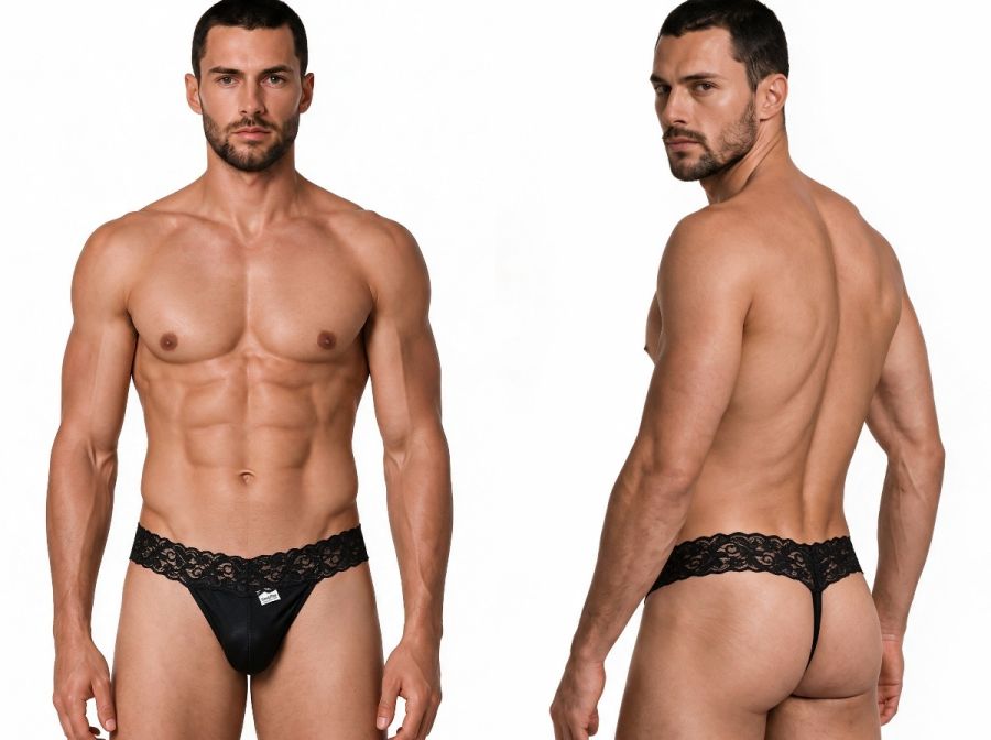 CandyMan 99370 Men's Underwear Sensual Lace Thongs Color Black