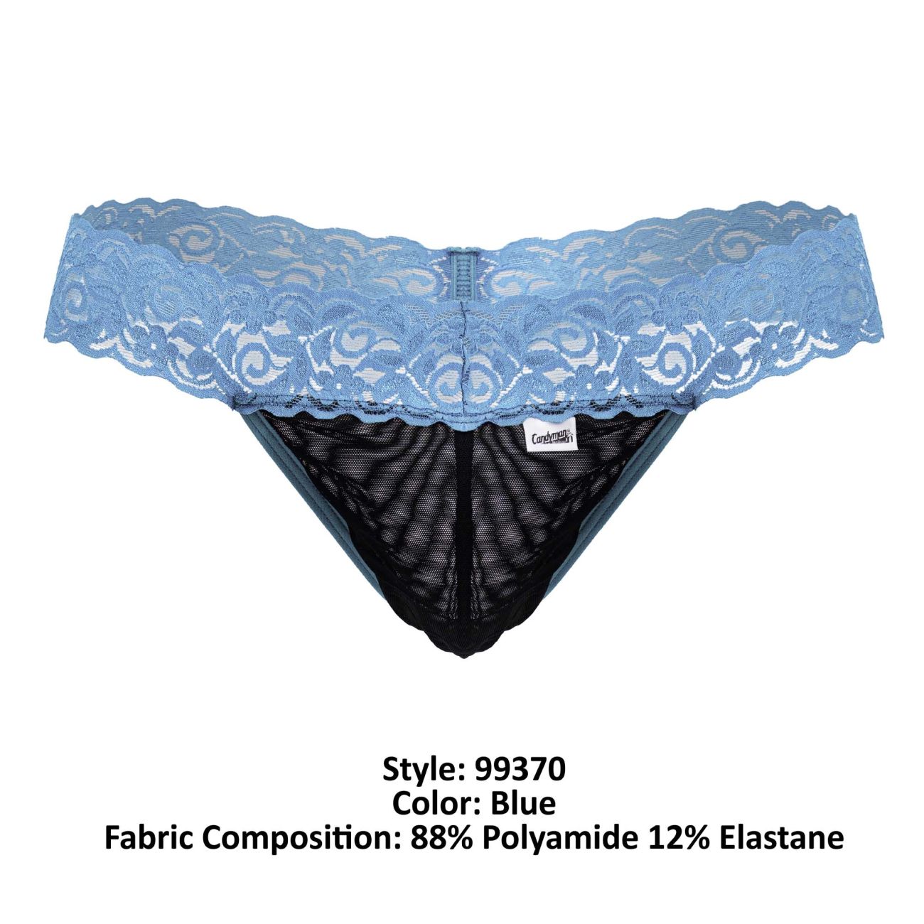CandyMan 99370 Men's Underwear Sensual Lace Thongs Color Blue