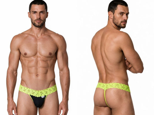 CandyMan 99370 Men's Underwear Sensual Lace Thongs Color Hot Green