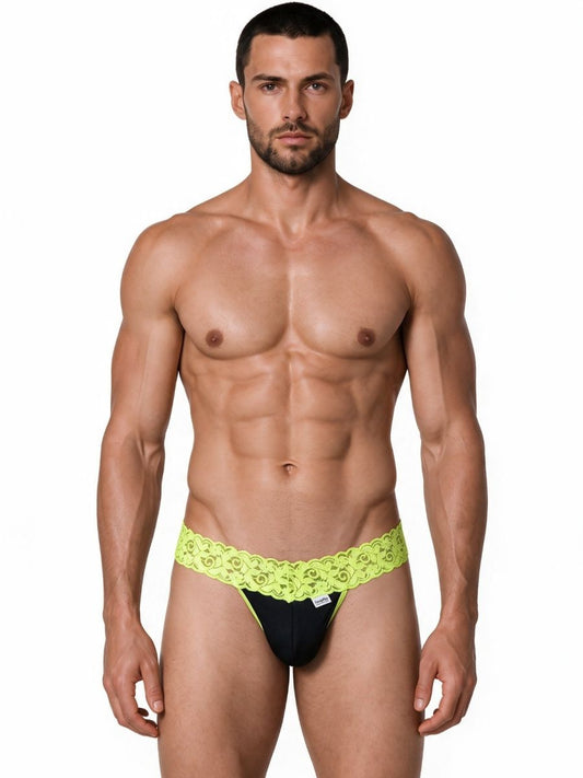 CandyMan 99370 Men's Underwear Sensual Lace Thongs Color Hot Green