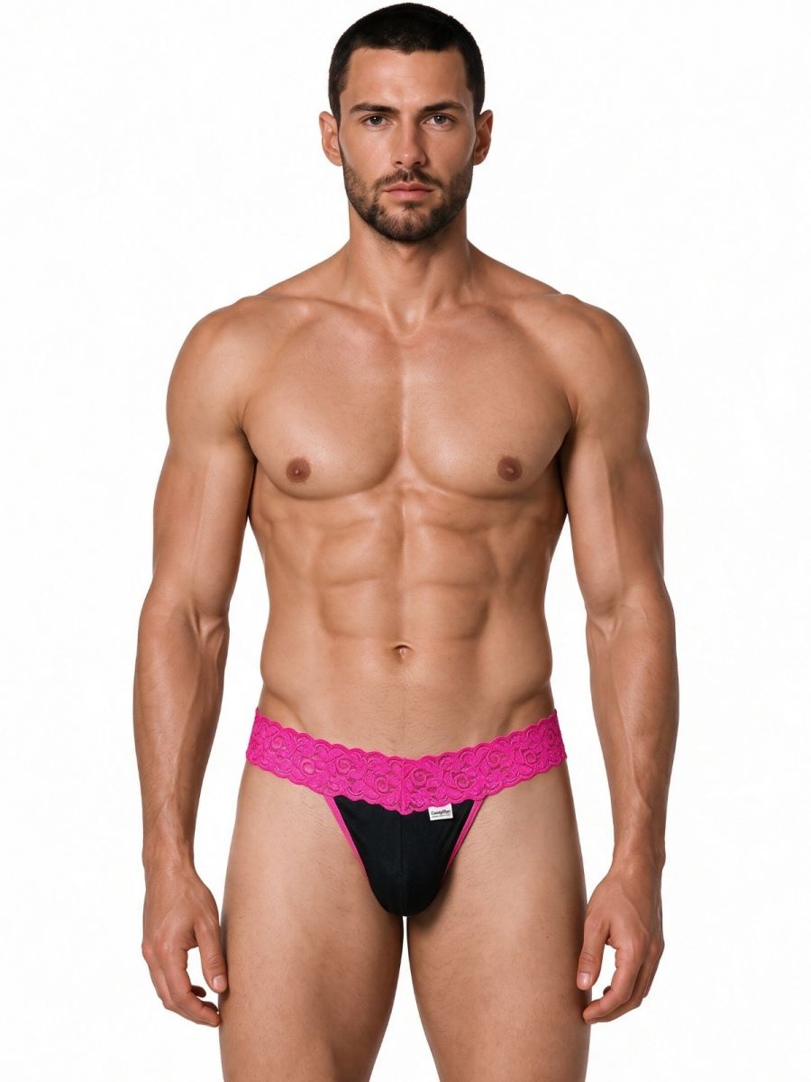 CandyMan 99370 Men's Underwear Sensual Lace Thongs Color Hot Pink