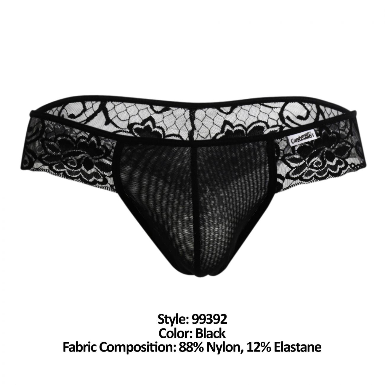 CandyMan 99392 Men's Underwear Lace Mesh Thongs Color Black