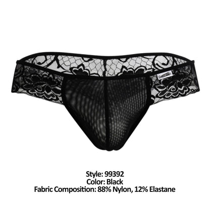 CandyMan 99392 Men's Underwear Lace Mesh Thongs Color Black