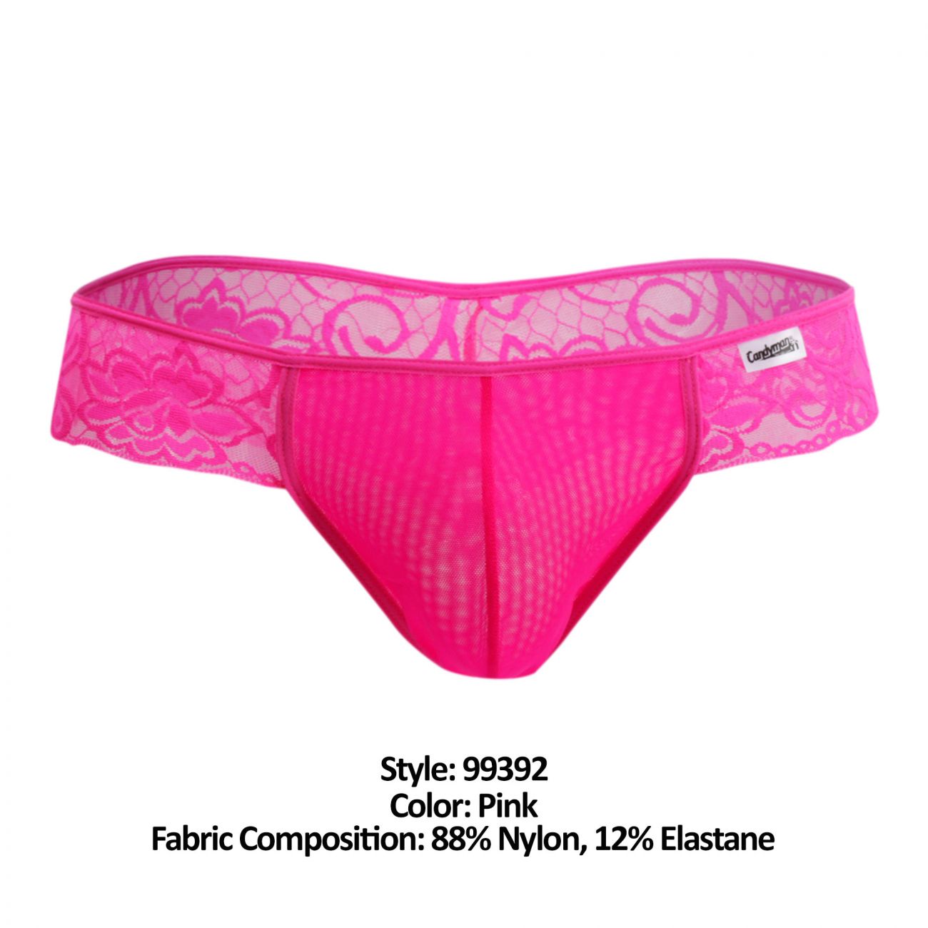 CandyMan 99392 Men's Underwear Lace Mesh Thongs Color Pink