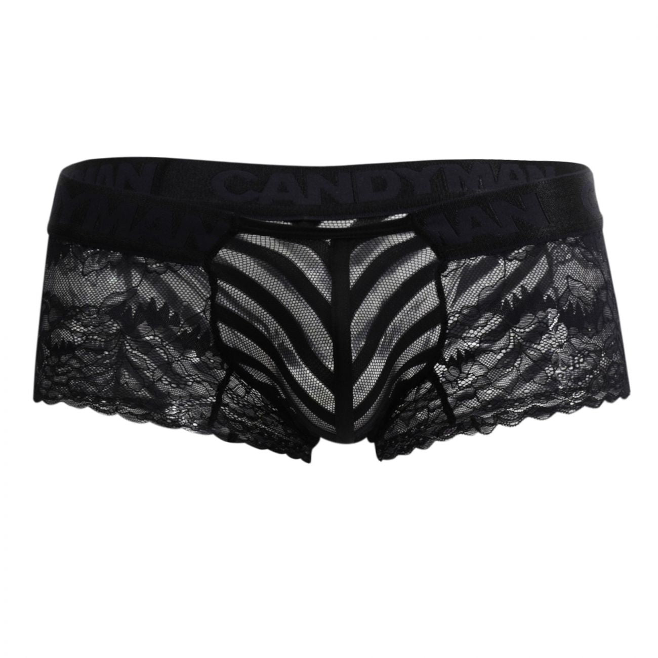 CandyMan 99393 Men's Underwear Mesh and Lace Boxer Briefs Color Black