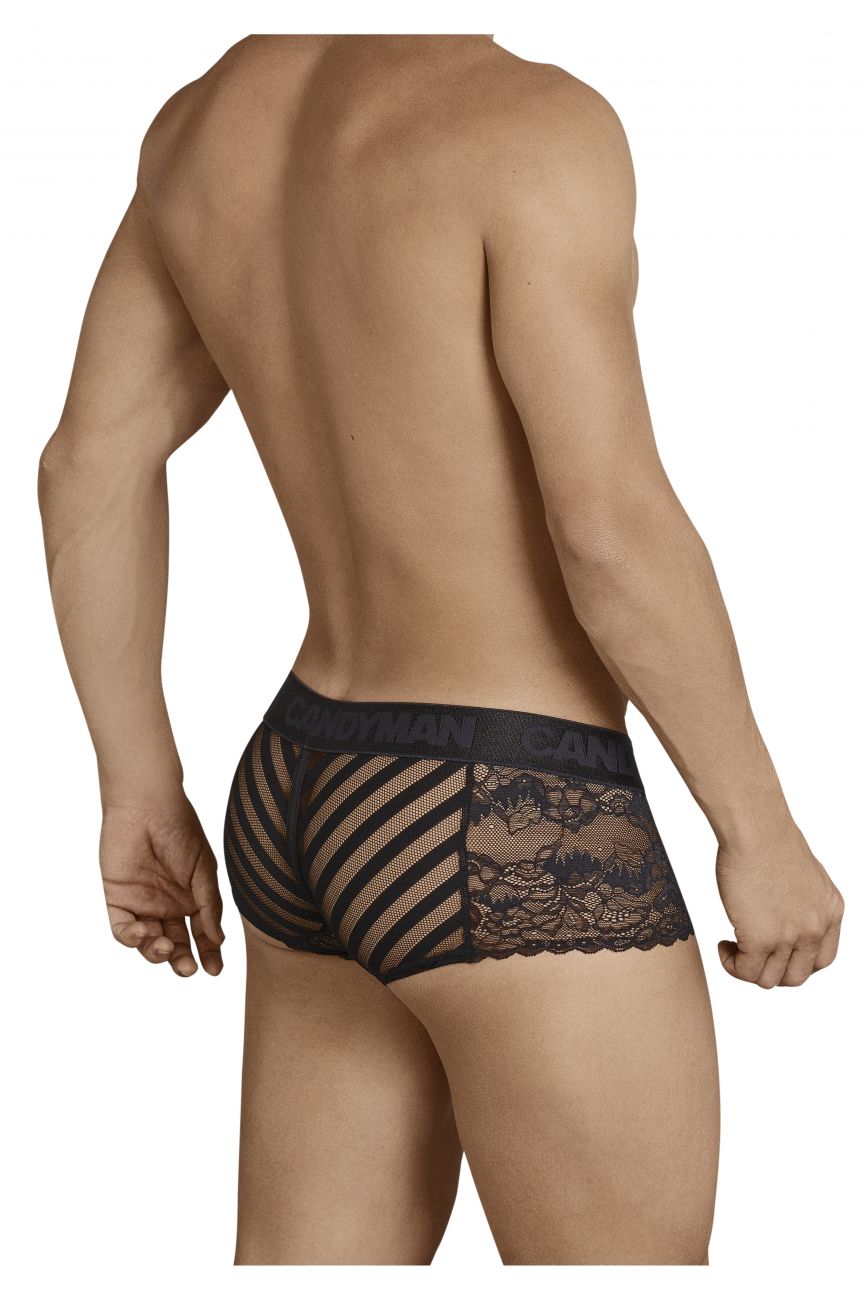 CandyMan 99393 Men's Underwear Mesh and Lace Boxer Briefs Color Black