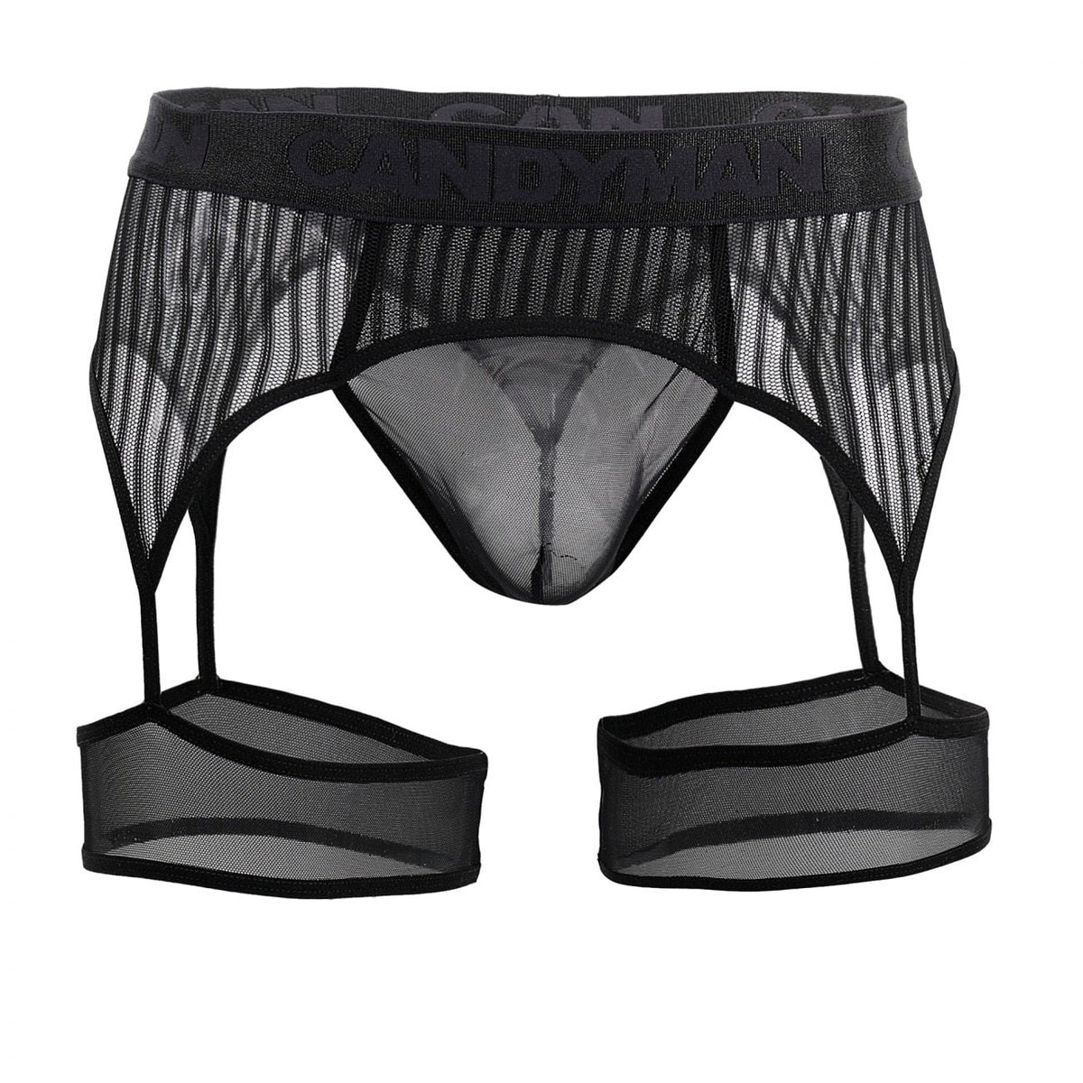 CandyMan Stripes Gaterbelt Thongs - Black