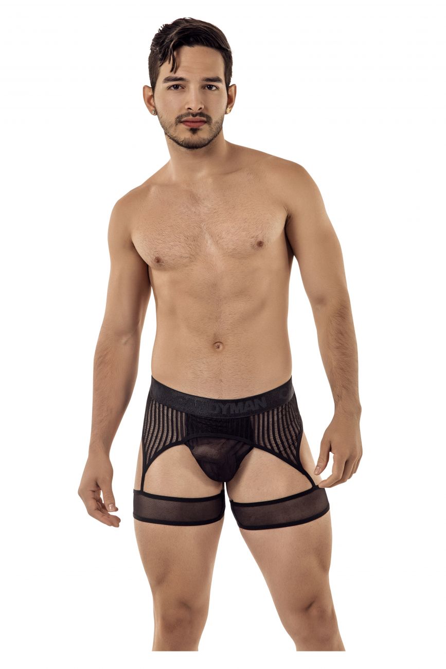 CandyMan 99403 Men's Underwear Gaterbelt Thongs Color Black Mesh