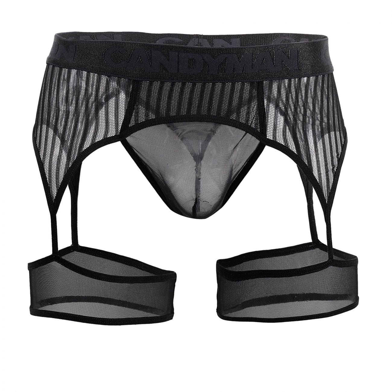 CandyMan 99403 Men's Underwear Gaterbelt Thongs Color Black Mesh