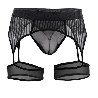 CandyMan 99403 Men's Underwear Gaterbelt Thongs Color Black Mesh