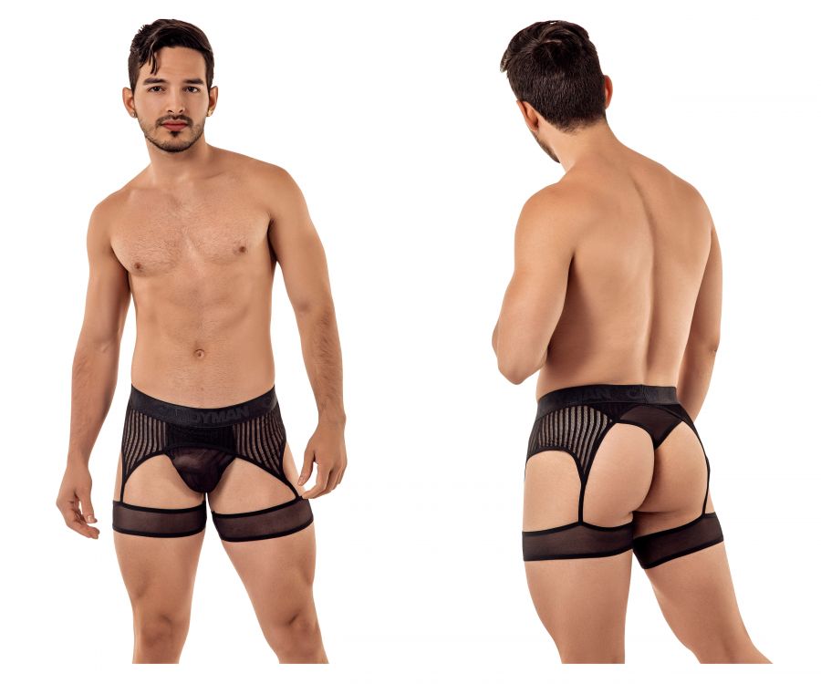 CandyMan 99403 Men's Underwear Gaterbelt Thongs Color Black Mesh