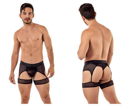 CandyMan 99403 Men's Underwear Gaterbelt Thongs Color Black Mesh