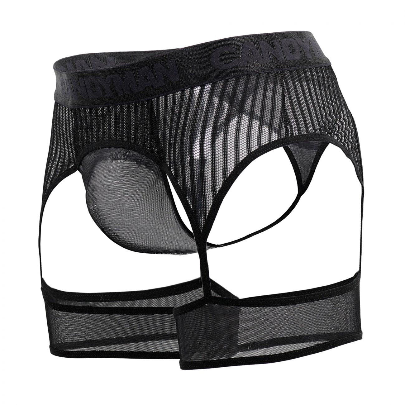 CandyMan 99403 Men's Underwear Gaterbelt Thongs Color Black Mesh