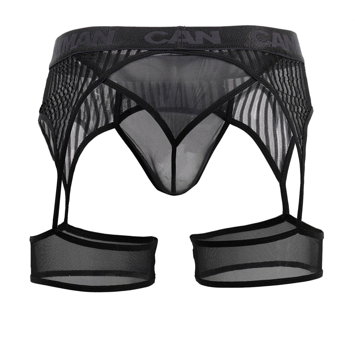 CandyMan Stripes Gaterbelt Thongs - Black