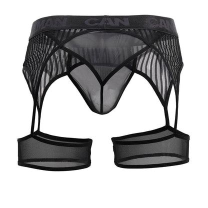 CandyMan Stripes Gaterbelt Thongs - Black