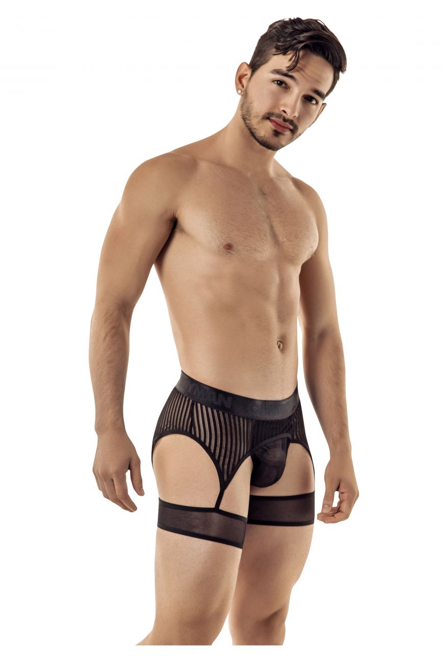 CandyMan 99403 Men's Underwear Gaterbelt Thongs Color Black Mesh