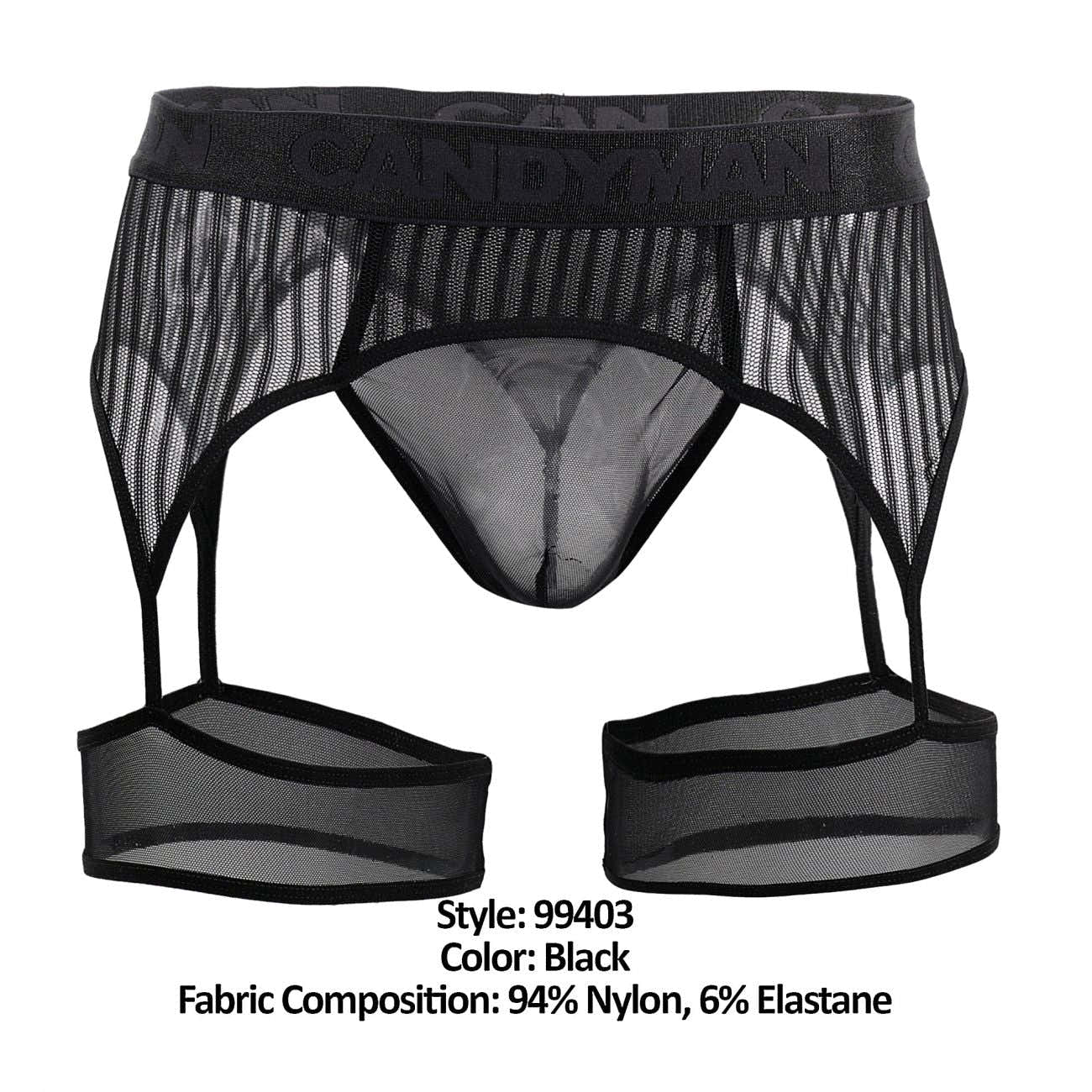 CandyMan 99403 Men's Underwear Gaterbelt Thongs Color Black Mesh