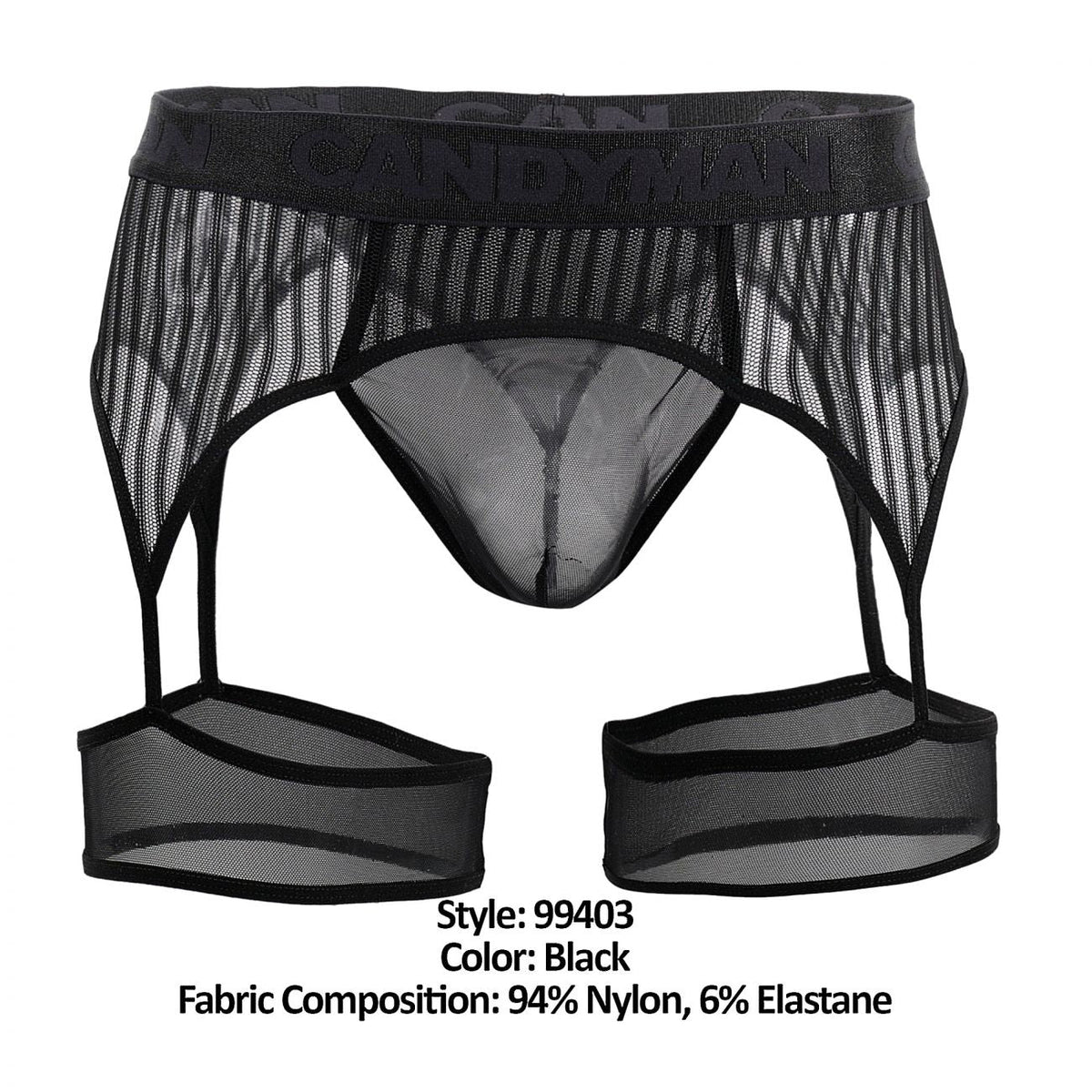 CandyMan Stripes Gaterbelt Thongs - Black