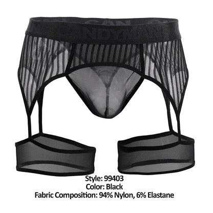 CandyMan Stripes Gaterbelt Thongs - Black
