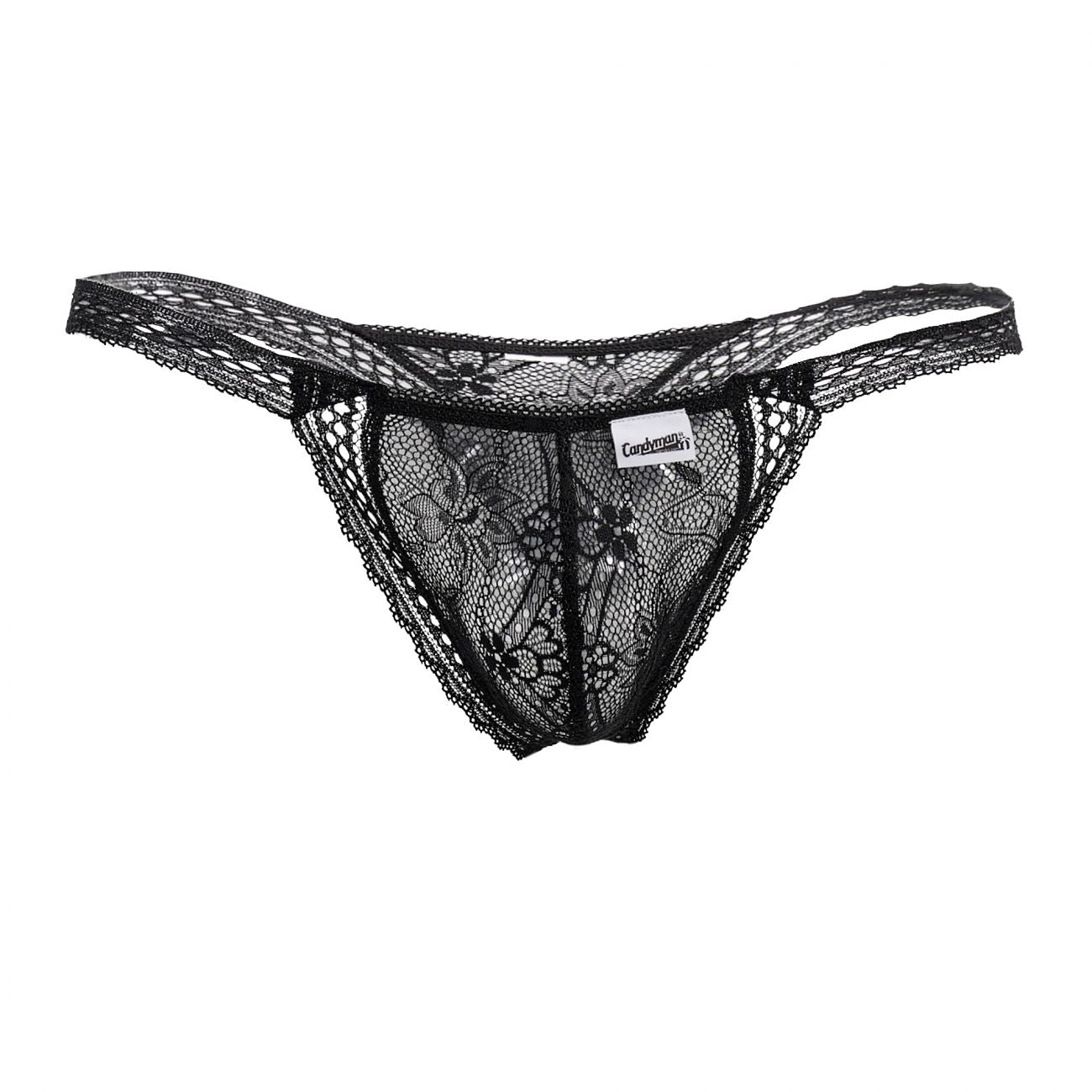 CandyMan Men's Underwear 99420 Double Lace Thongs Color Black