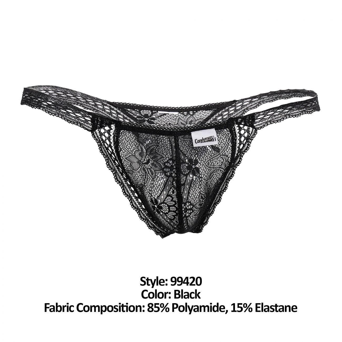 CandyMan Men's Underwear 99420 Double Lace Thongs Color Black
