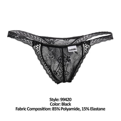 CandyMan Men's Underwear 99420 Double Lace Thongs Color Black