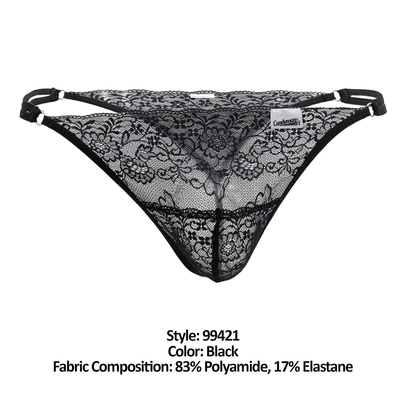 CandyMan Men's Underwear 99421 Lace G-String Thongs Color Black