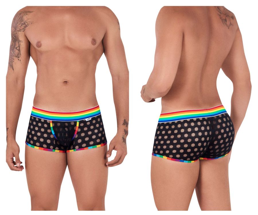 CandyMan Men's Underwear 99511X Polka Mesh Trunks Color Black-Rainbow