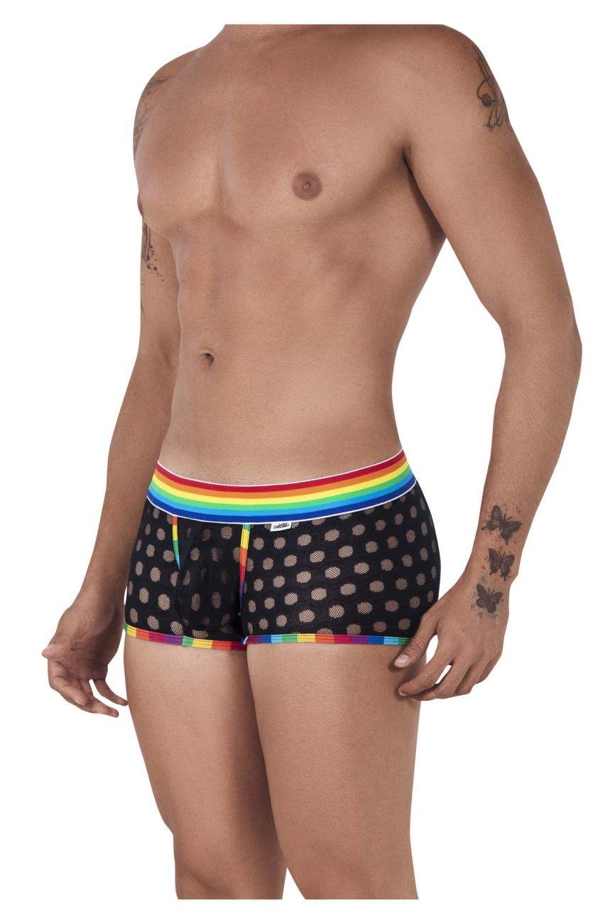 CandyMan Men's Underwear 99511X Polka Mesh Trunks Color Black-Rainbow