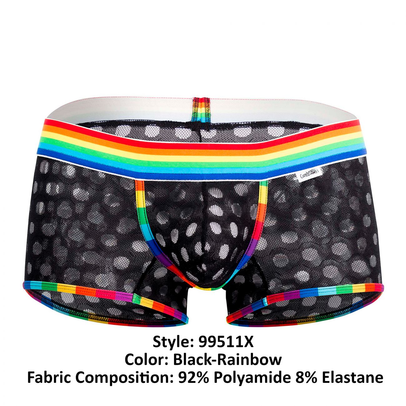 CandyMan Men's Underwear 99511X Polka Mesh Trunks Color Black-Rainbow