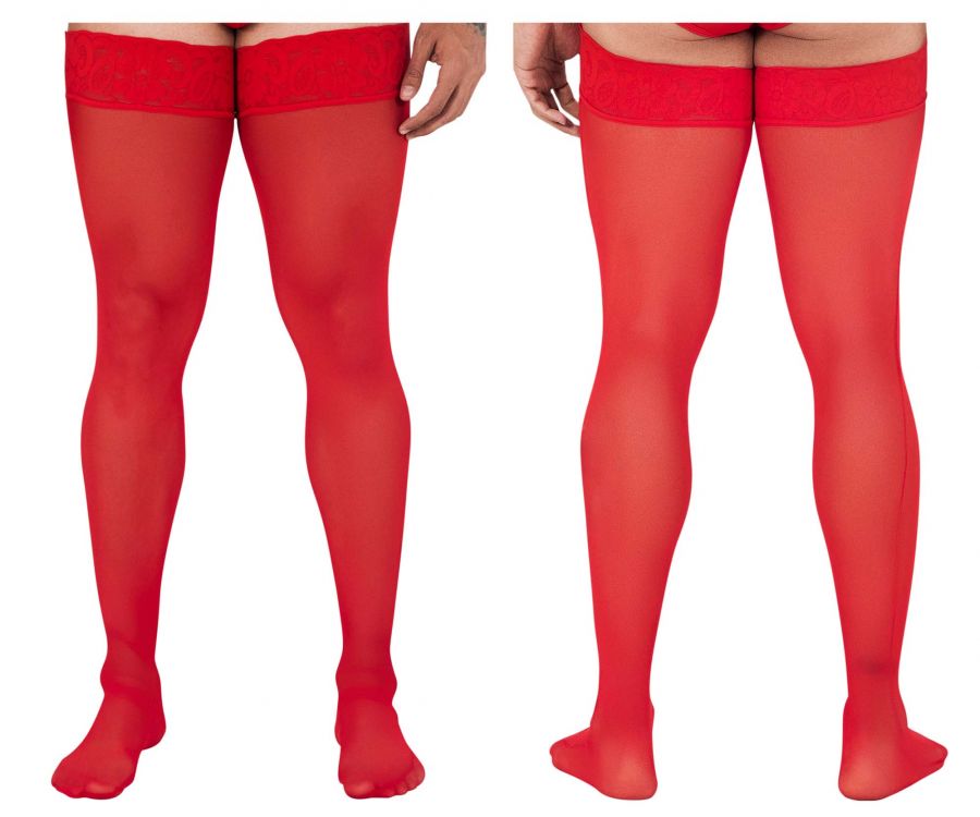 CandyMan 99533 Men's Mesh Thigh Highs Color Red