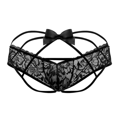 CandyMan 99535 Men's Underwear Bow & Lace Jockstrap Color Black