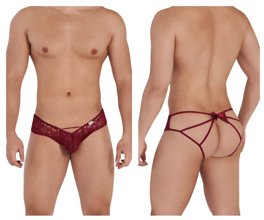 CandyMan 99535 Men's Underwear Bow & Lace Jockstrap Color Burgundy