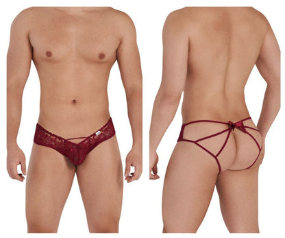 CandyMan 99535 Men's Underwear Bow & Lace Jockstrap Color Burgundy