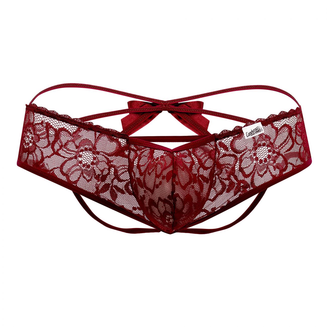 CandyMan 99535 Men's Underwear Bow & Lace Jockstrap Color Burgundy